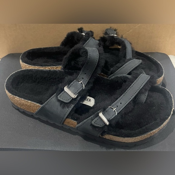 Birkenstock Women Mayari Shearling - Natural Leather Oiled - Size 37 / Ladies 6 - Picture 2 of 5